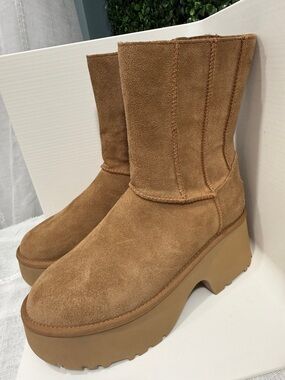 UGG Chestnut Suede Platform Mid-Calf Boots